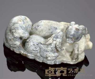 probably Ming dynasty A mottled grey and creamy jade group of three rams 